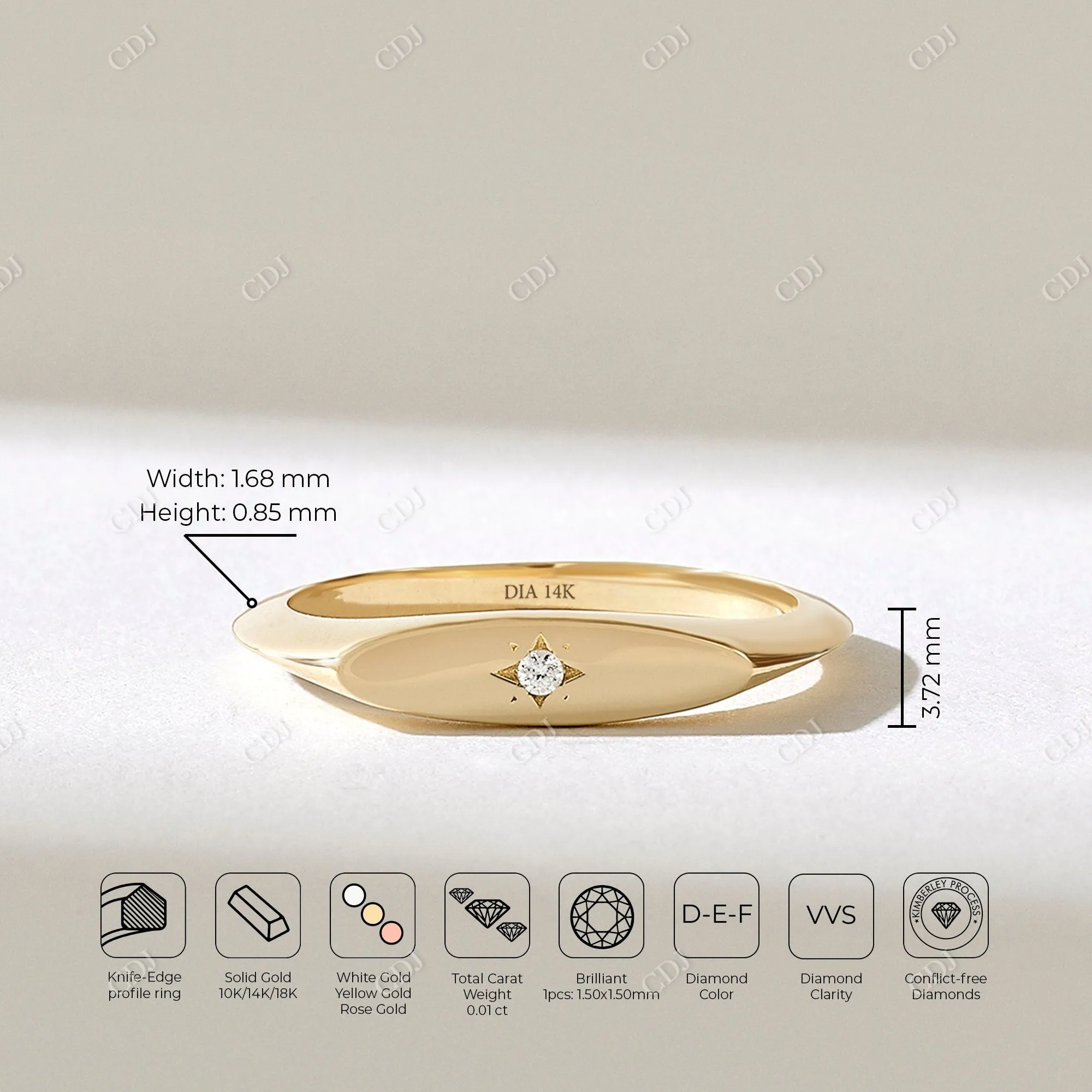 0.01CT Lab Grown Diamond Slim Star Signet Ring