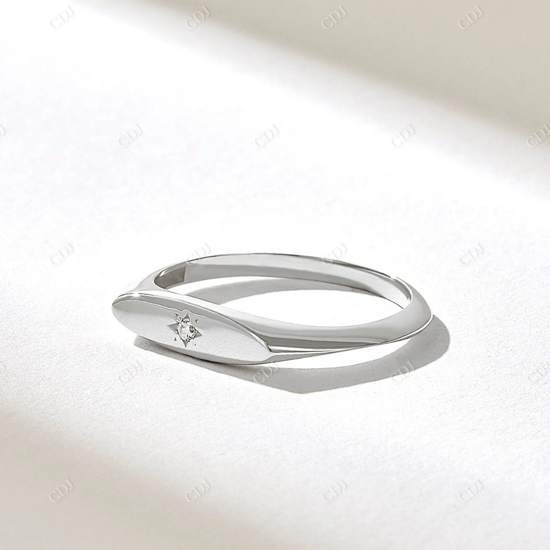 0.01CT Lab Grown Diamond Slim Star Signet Ring