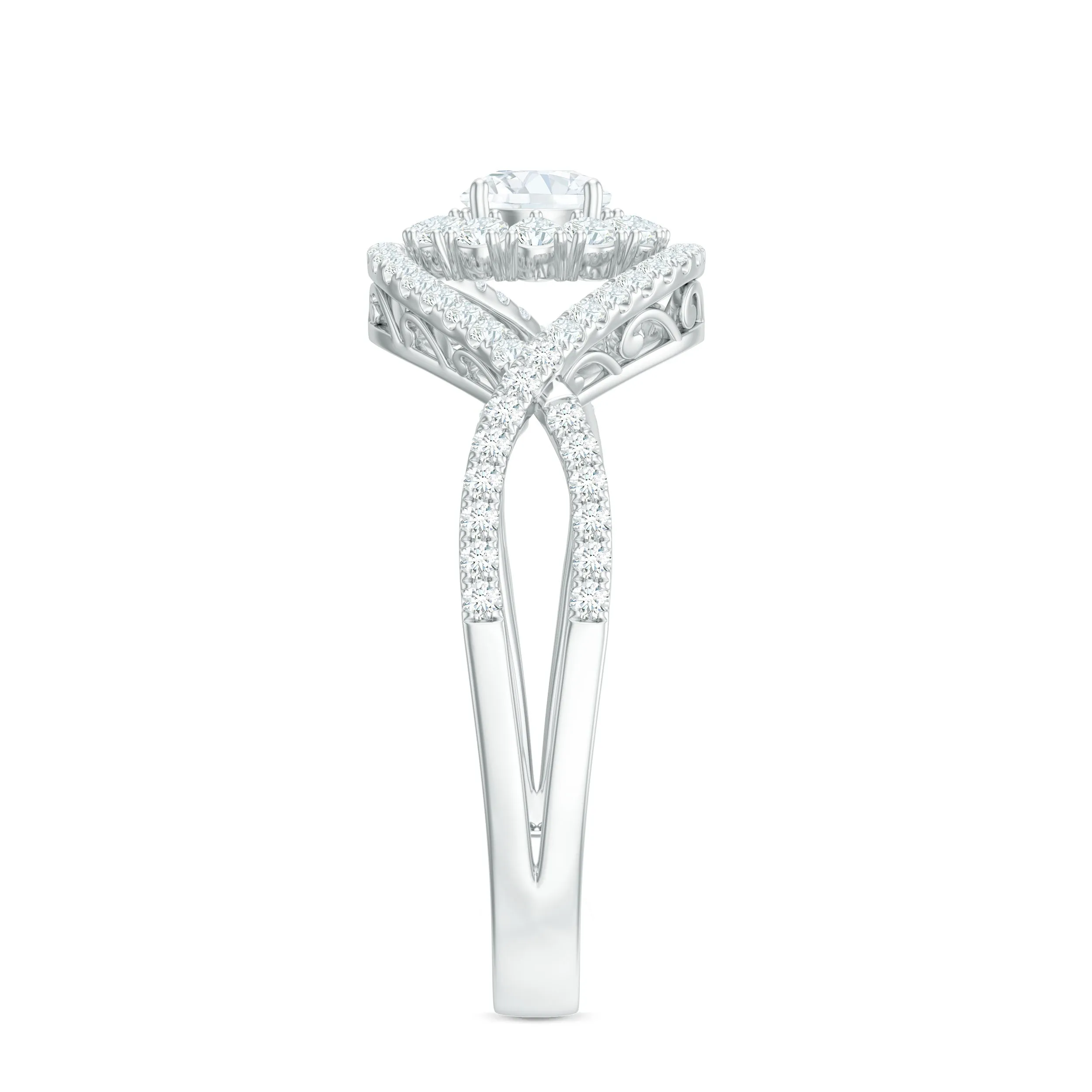 1 CT Certified Moissanite Crossover Engagement Ring