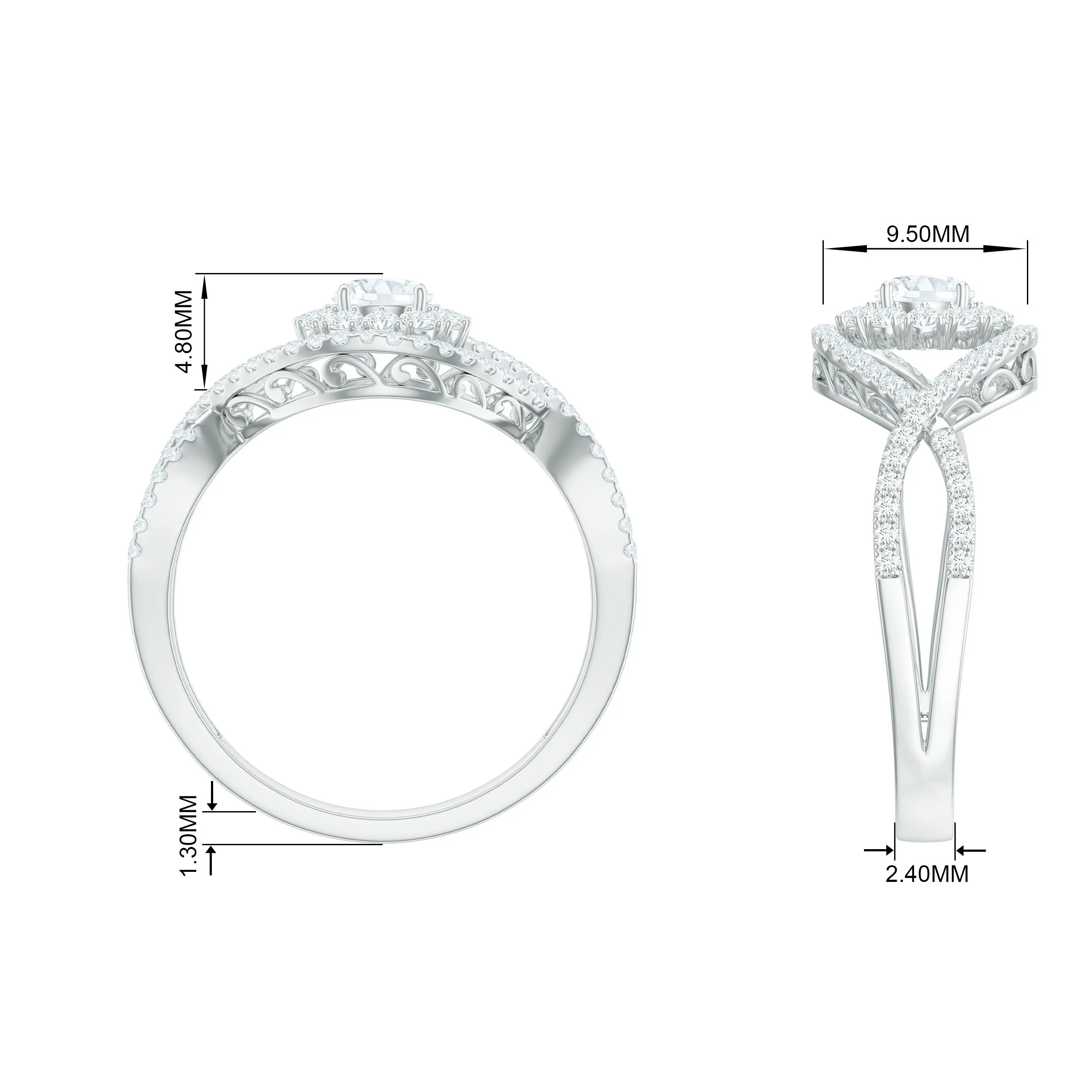 1 CT Certified Moissanite Crossover Engagement Ring