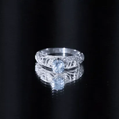 1 CT Vintage Engagement Ring with Aquamarine and Diamond