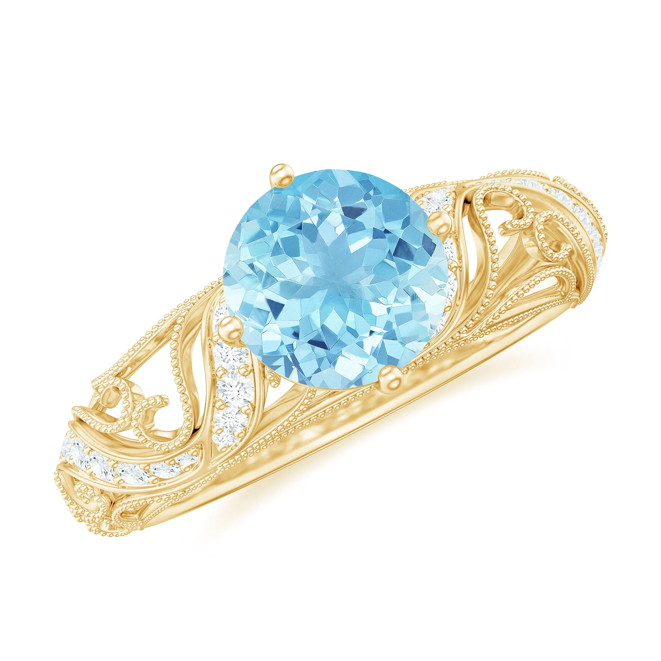 1 CT Vintage Engagement Ring with Aquamarine and Diamond