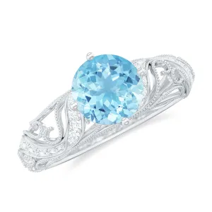 1 CT Vintage Engagement Ring with Aquamarine and Diamond