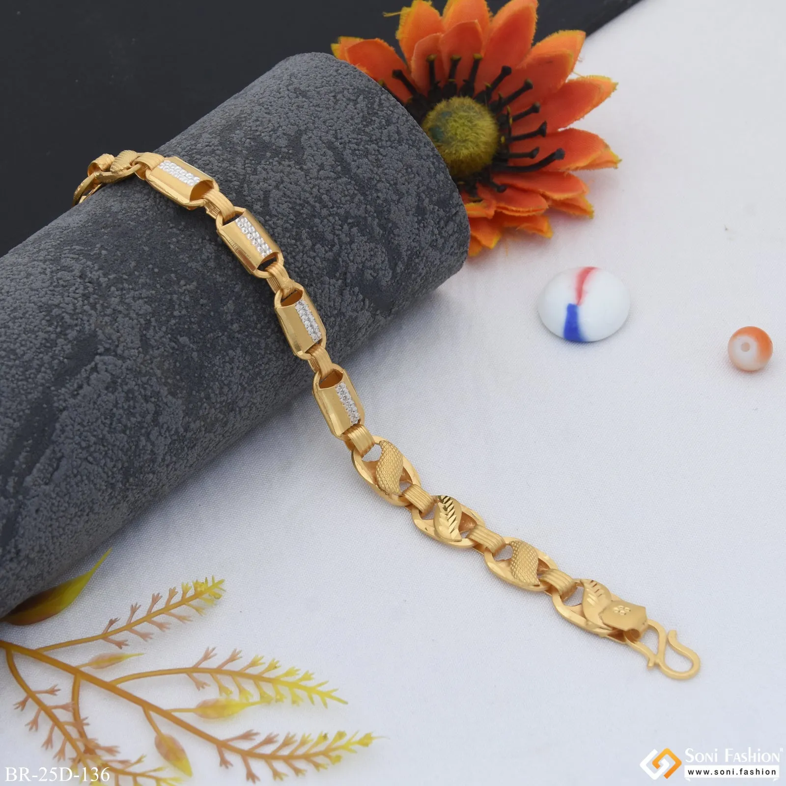1 Gram Gold Plated 2 In 1 Kohli Prominent Design Bracelet for Men - Style D136