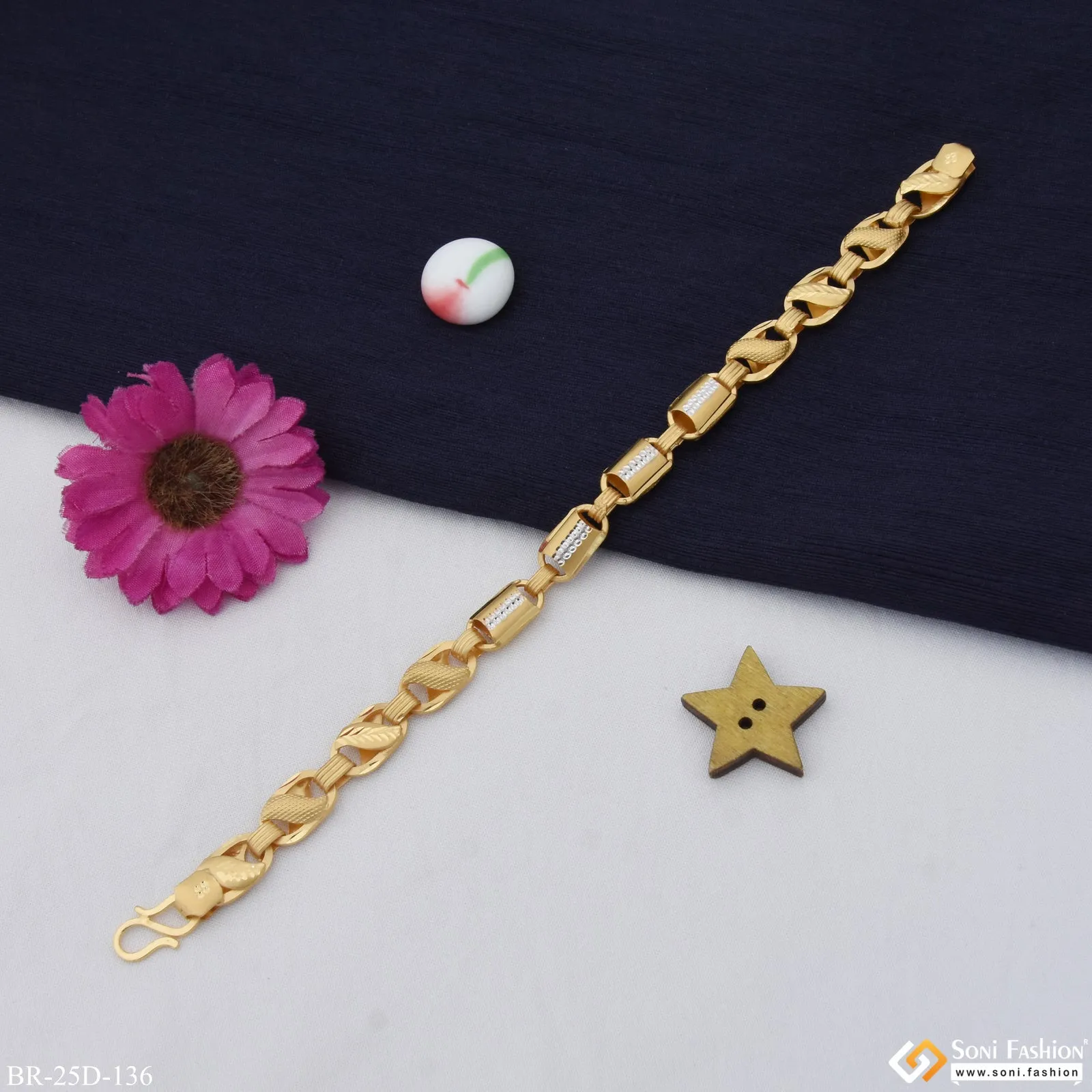 1 Gram Gold Plated 2 In 1 Kohli Prominent Design Bracelet for Men - Style D136