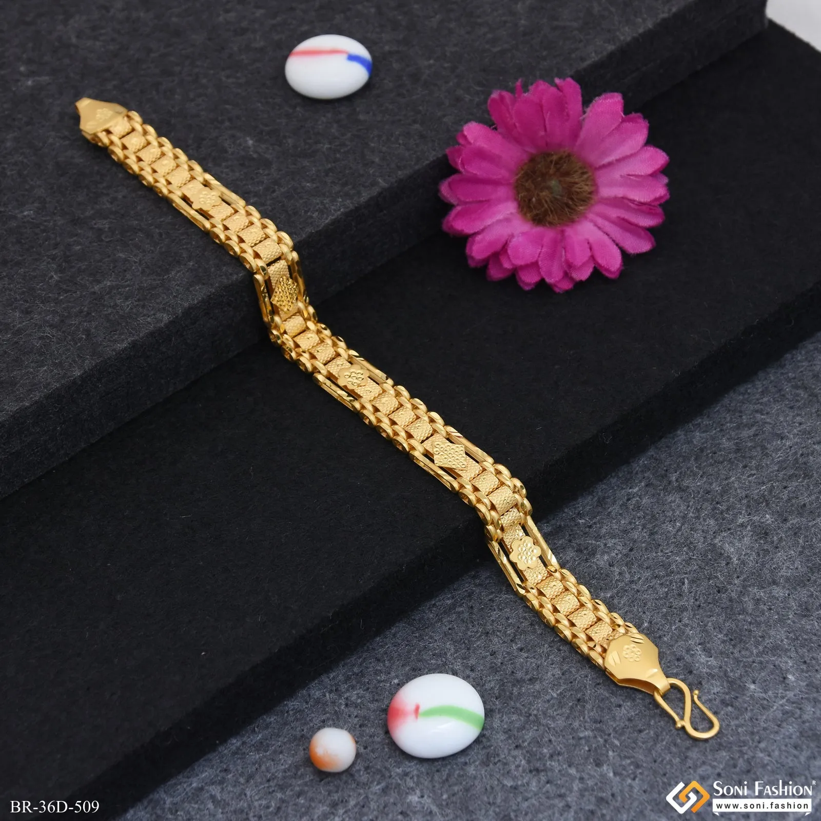1 Gram Gold Plated Artisanal Design Box Bracelet for Men - Style D509