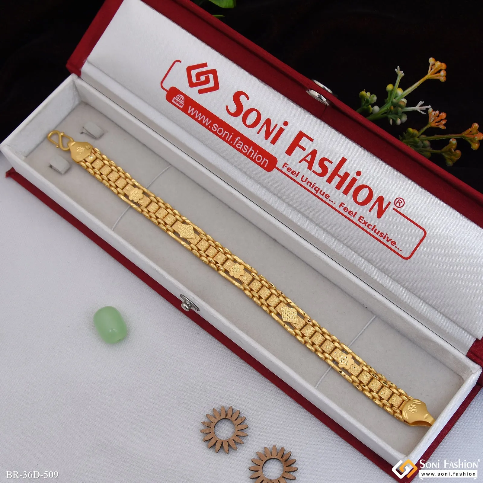 1 Gram Gold Plated Artisanal Design Box Bracelet for Men - Style D509