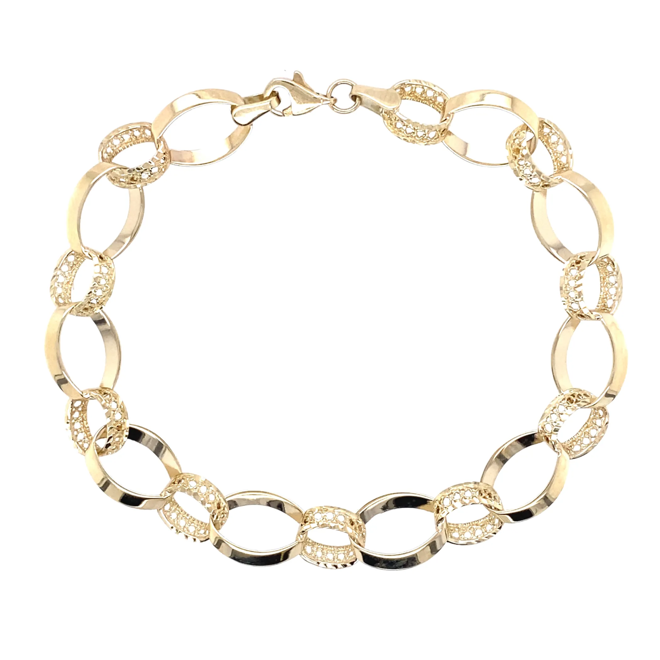 10K Filigree and Polished Link Bracelet