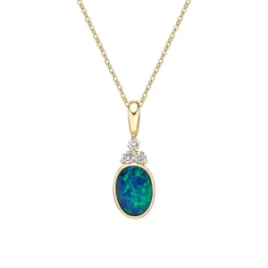 10k Yellow Gold Opal and Diamond Necklace