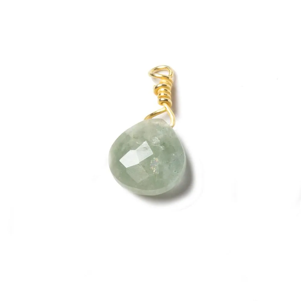 10mm Milky Aquamarine heart Vermeil Wire Wrapped Focal Bead 1 pc