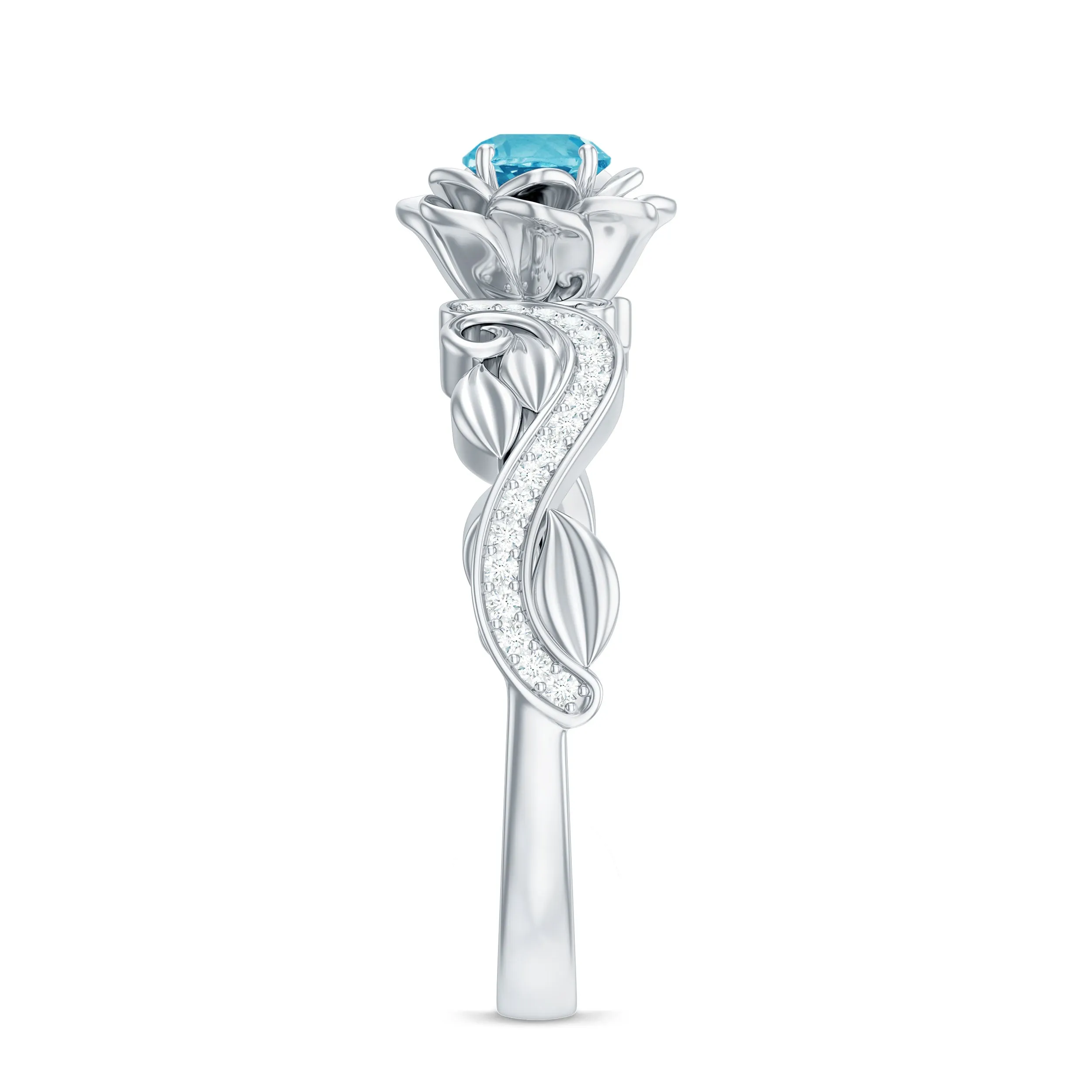 1/2 CT Floral Inspired Sky Blue Topaz and Diamond Engagement Ring