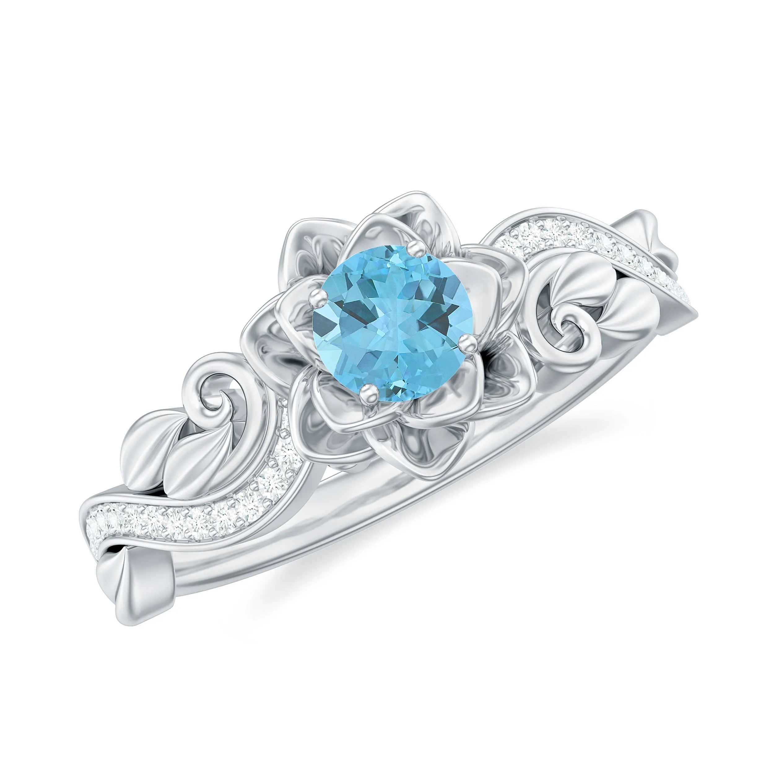 1/2 CT Floral Inspired Sky Blue Topaz and Diamond Engagement Ring