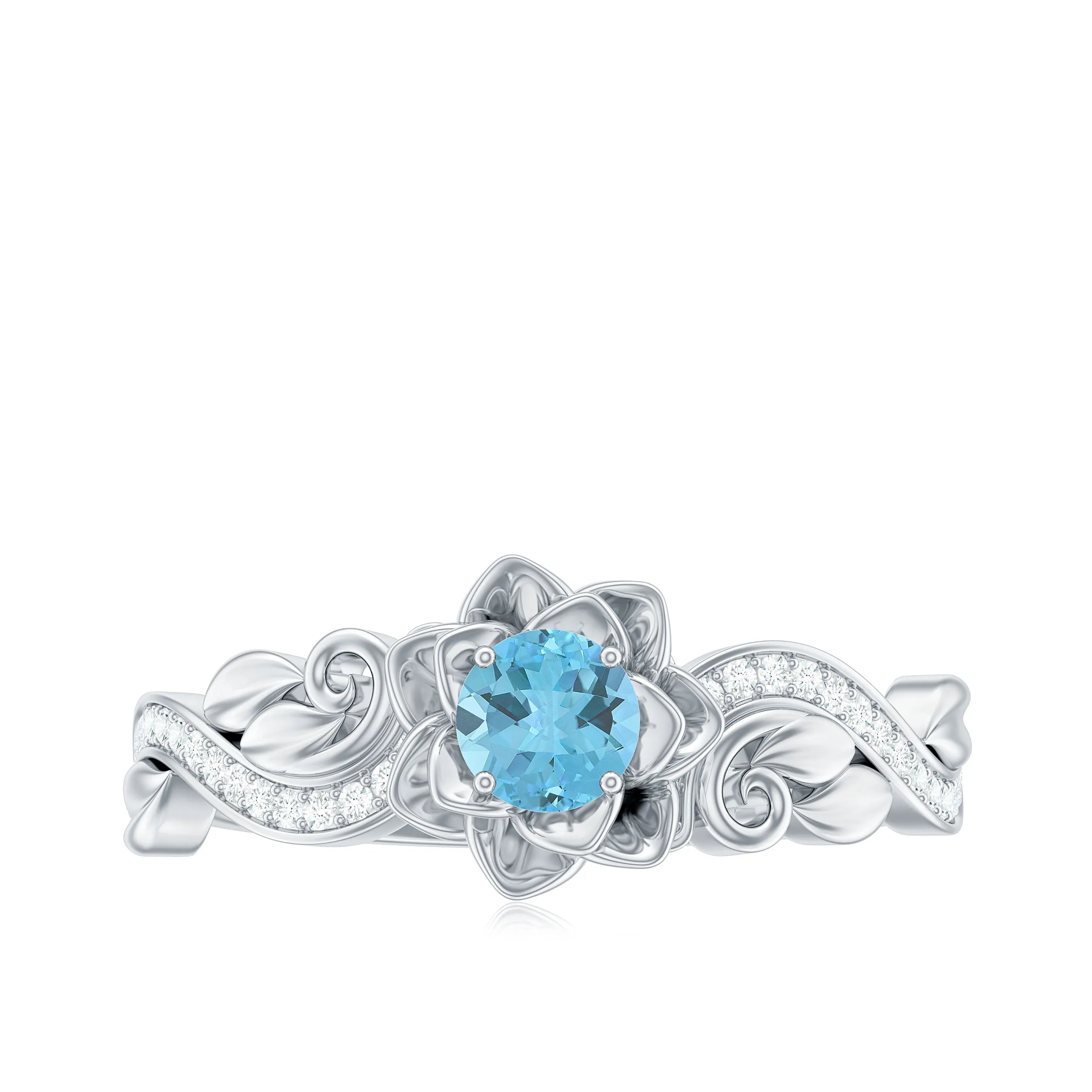 1/2 CT Floral Inspired Sky Blue Topaz and Diamond Engagement Ring