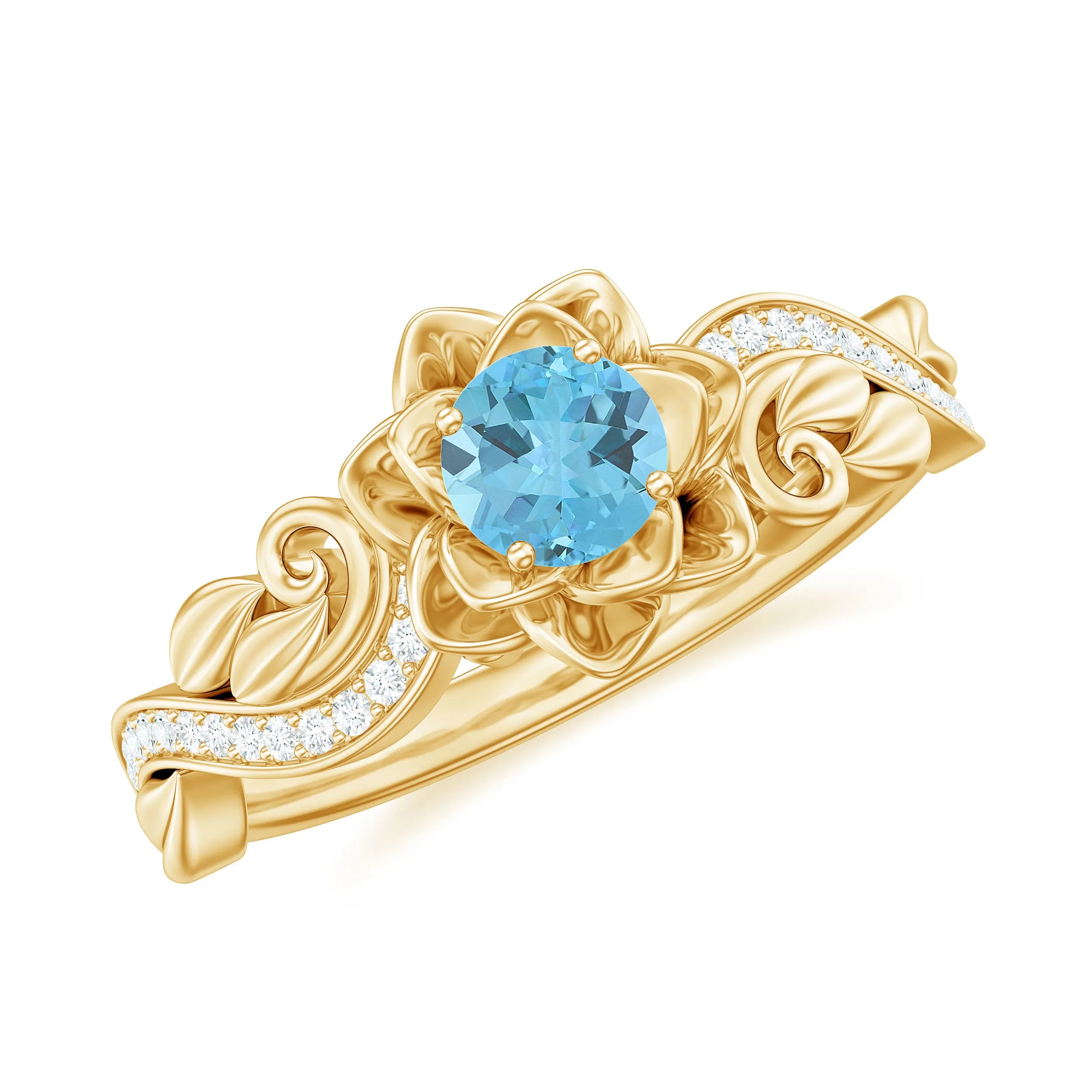 1/2 CT Floral Inspired Sky Blue Topaz and Diamond Engagement Ring