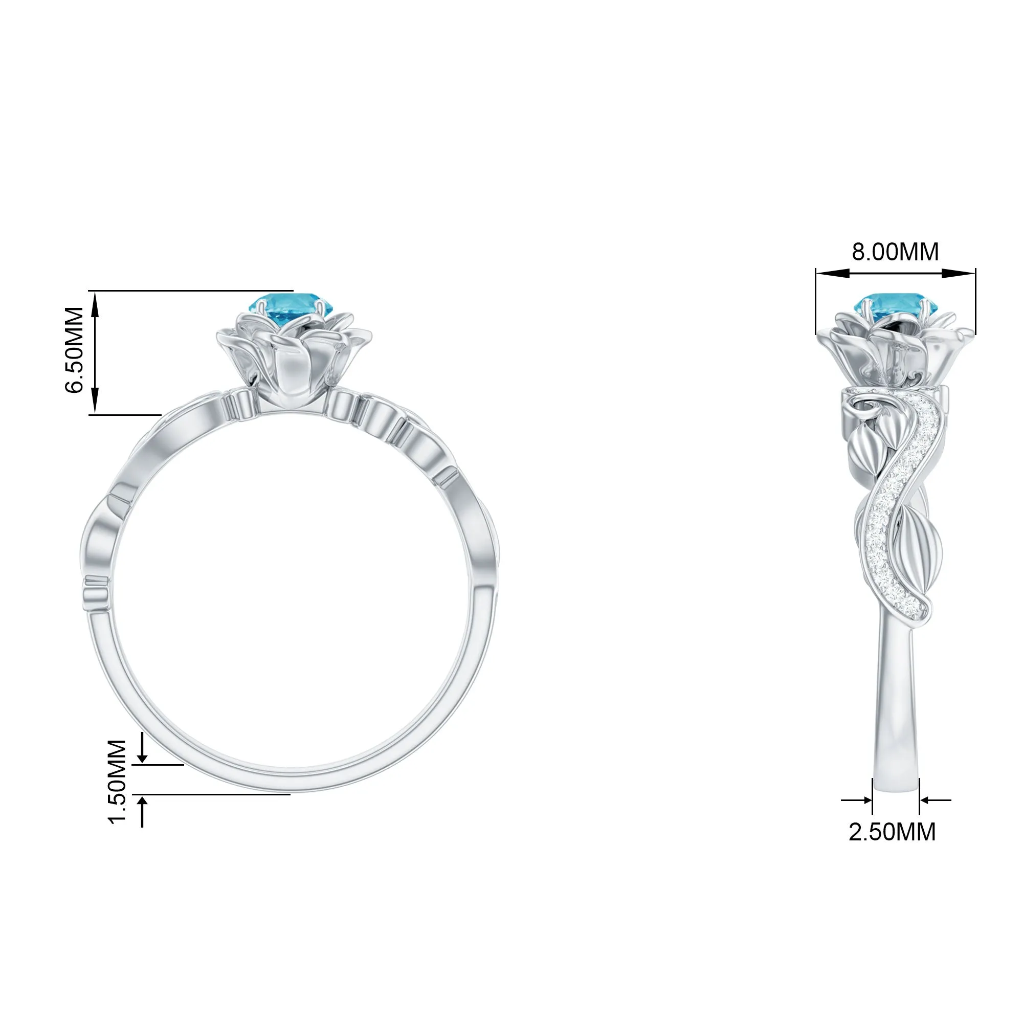 1/2 CT Floral Inspired Sky Blue Topaz and Diamond Engagement Ring