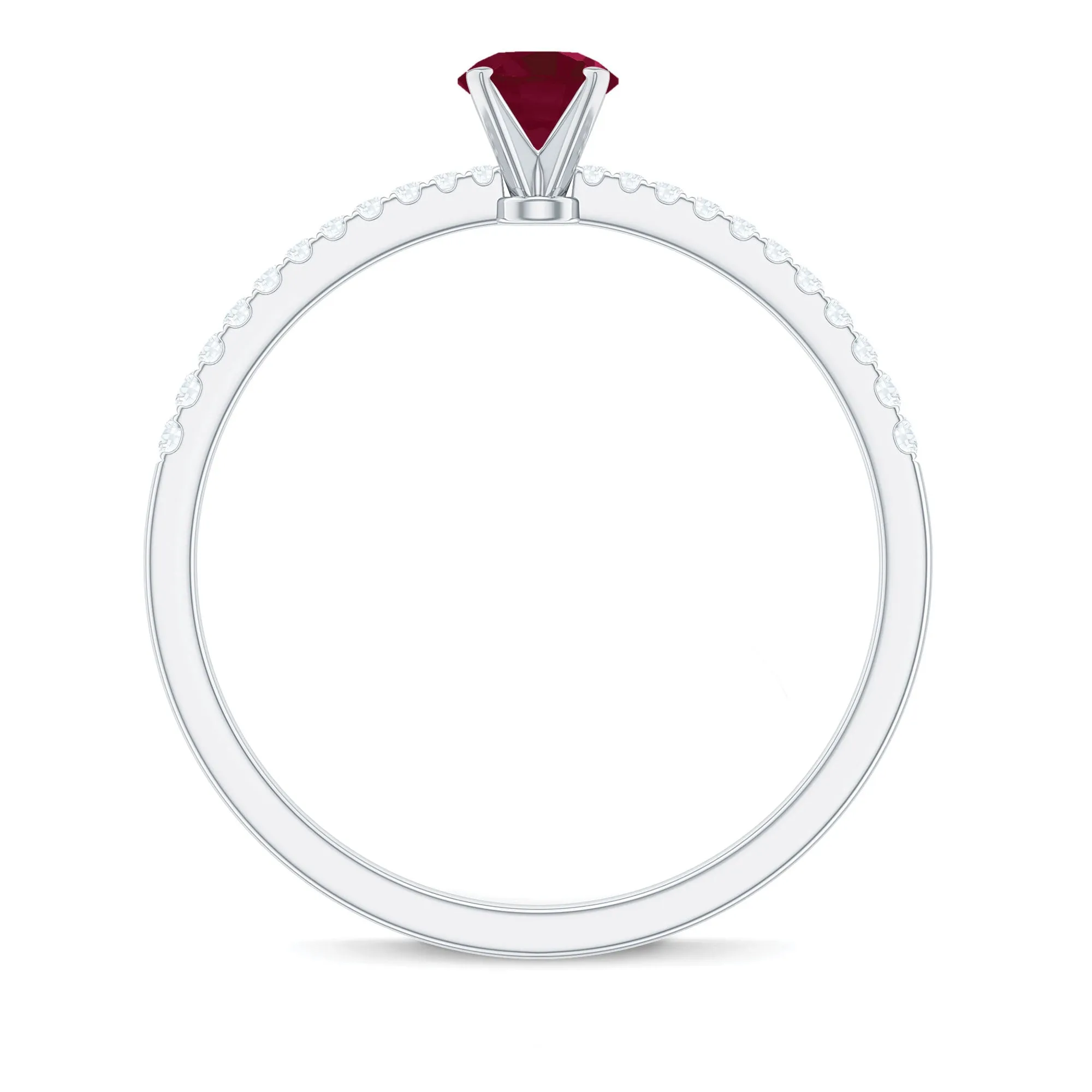 1/2 CT Round Ruby Solitaire Promise and Diamond Ring
