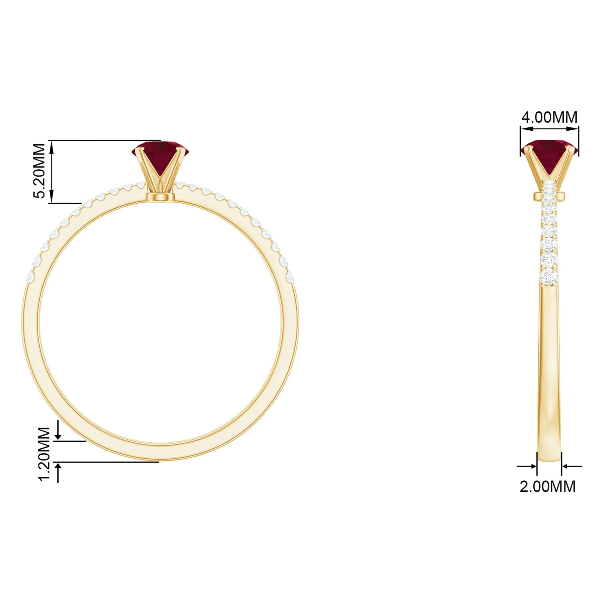 1/2 CT Round Ruby Solitaire Promise and Diamond Ring