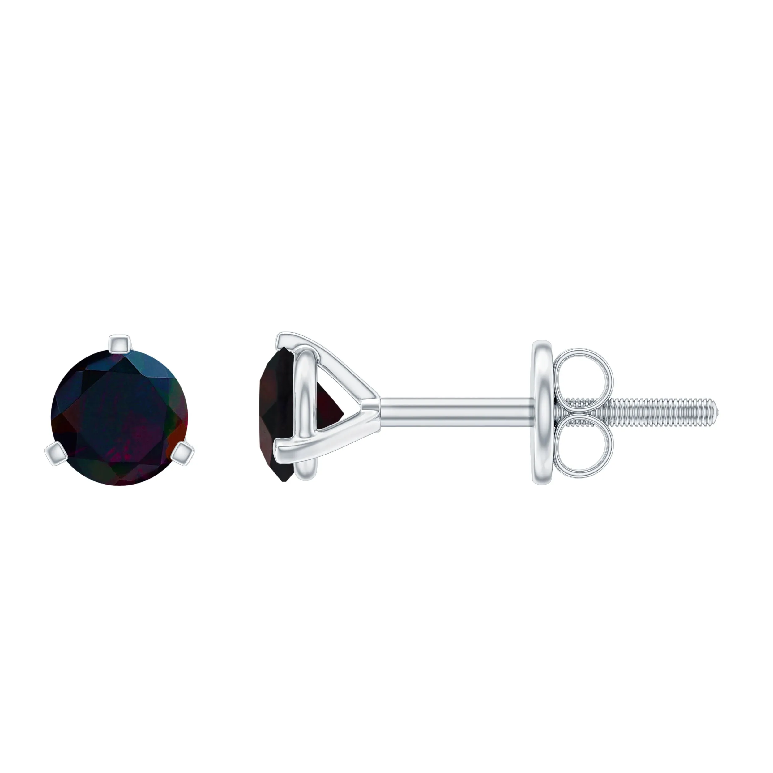1/2 CT Simple Black Opal Solitaire Stud Earrings in Gold