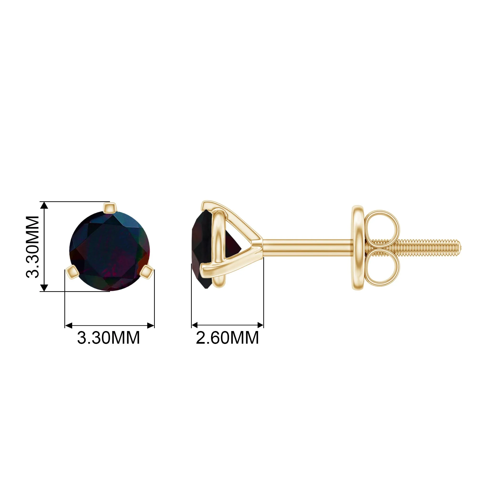 1/2 CT Simple Black Opal Solitaire Stud Earrings in Gold
