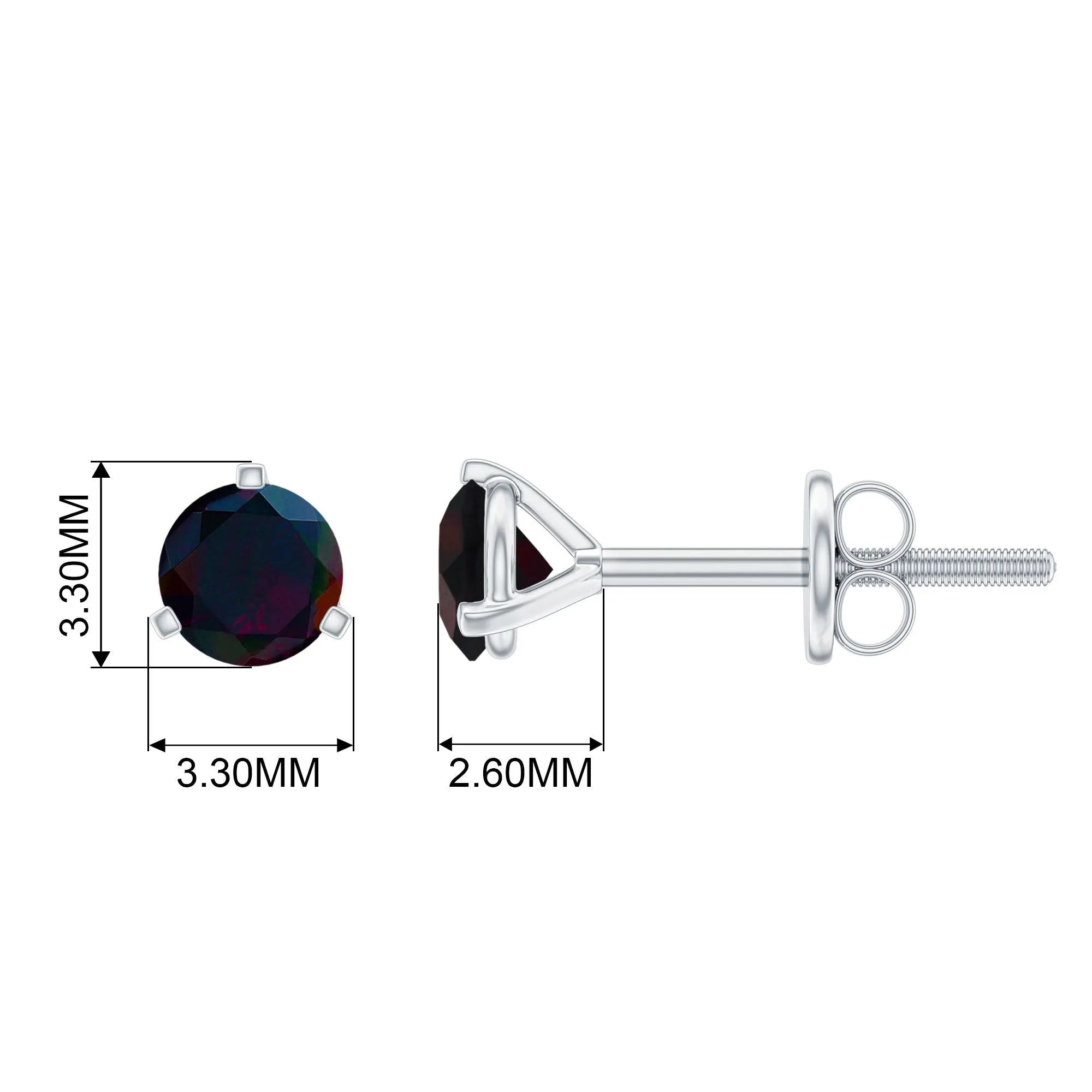 1/2 CT Simple Black Opal Solitaire Stud Earrings in Gold