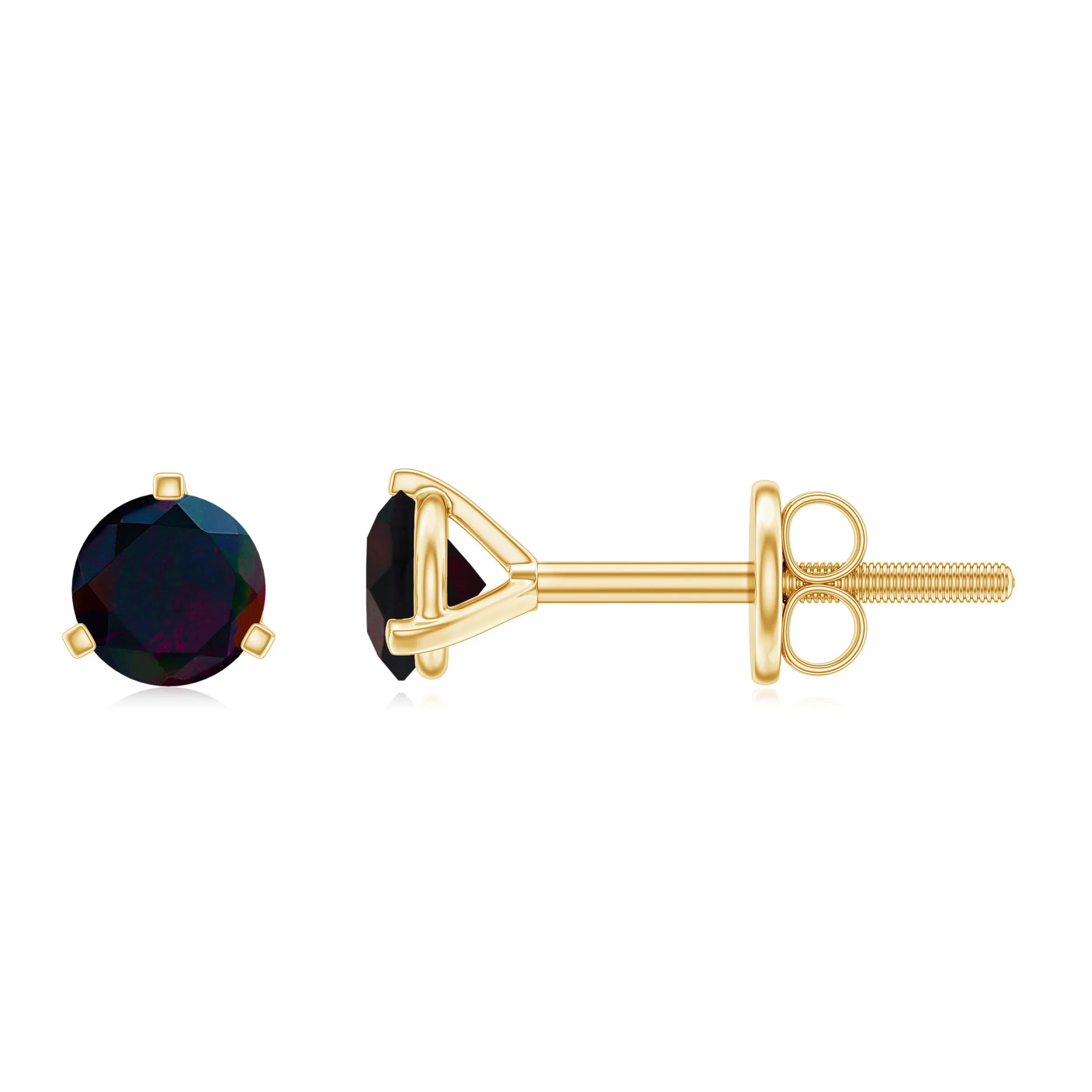 1/2 CT Simple Black Opal Solitaire Stud Earrings in Gold