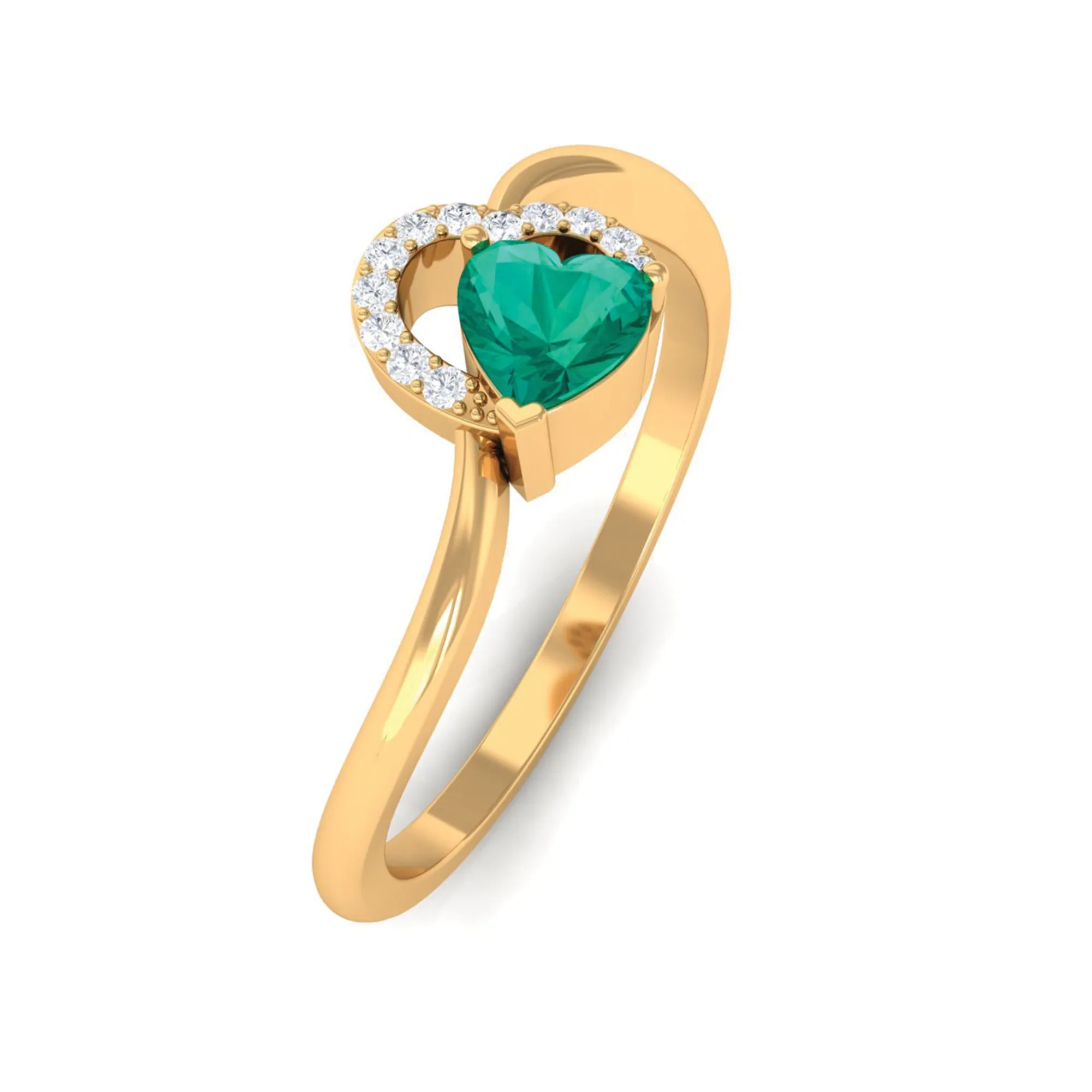 1/4 CT Emerald Heart Promise Ring with Diamond