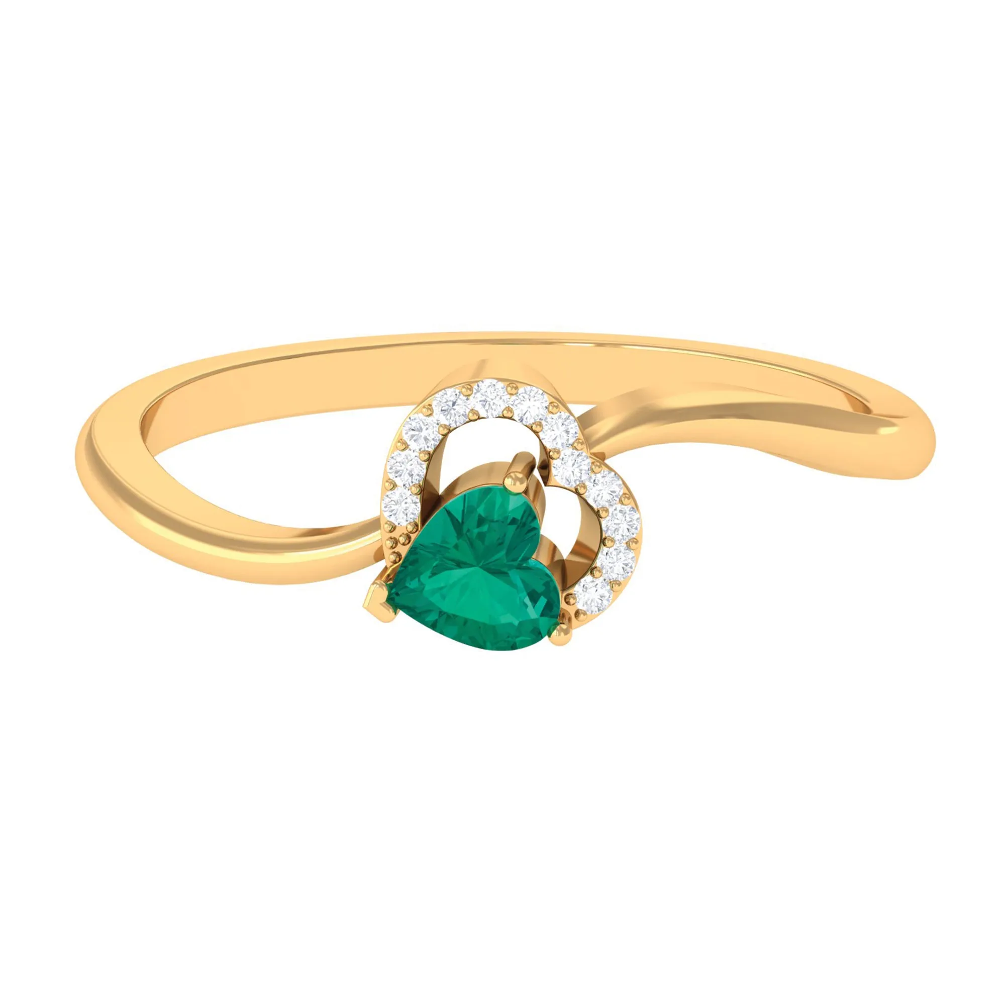 1/4 CT Emerald Heart Promise Ring with Diamond