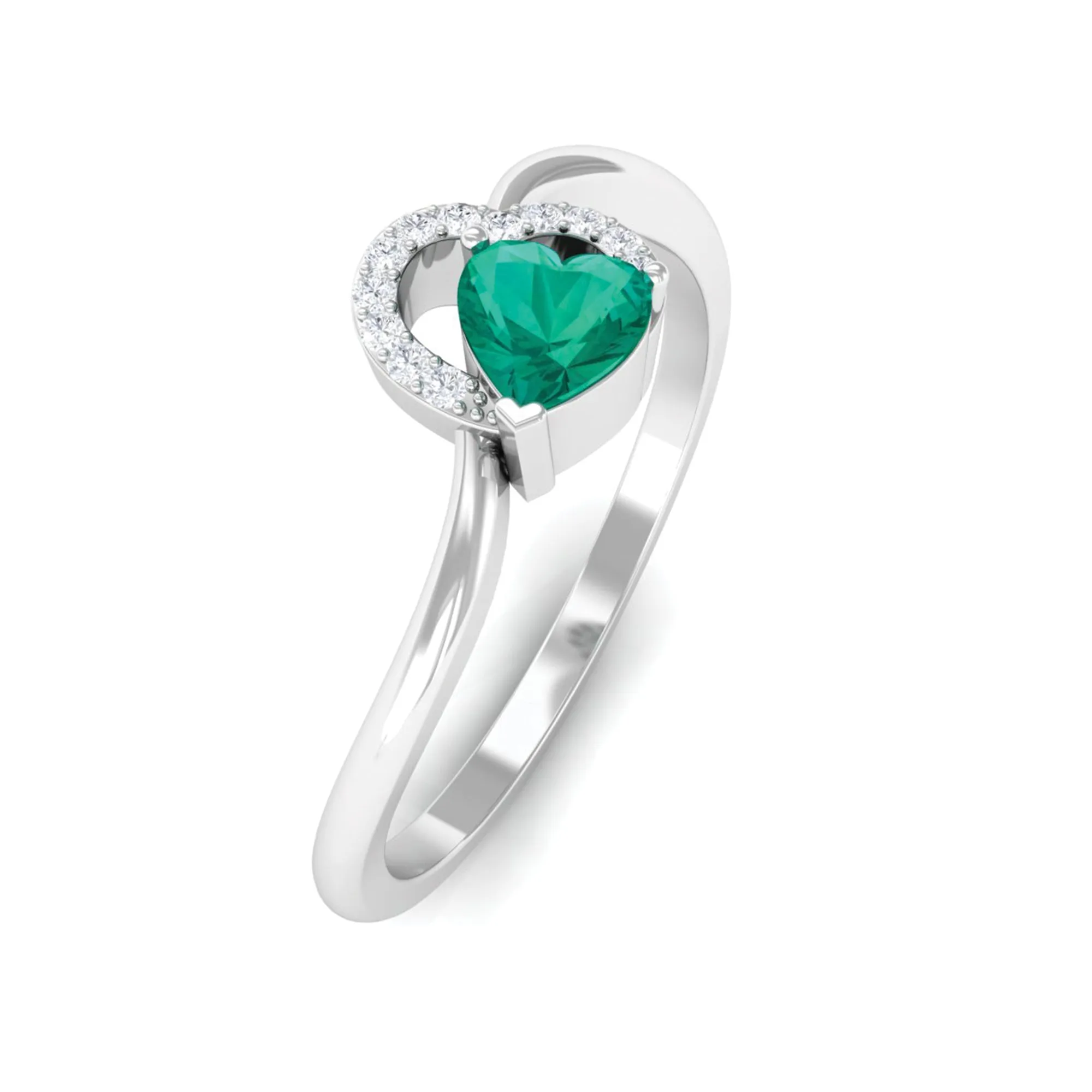 1/4 CT Emerald Heart Promise Ring with Diamond