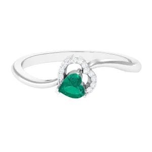 1/4 CT Emerald Heart Promise Ring with Diamond