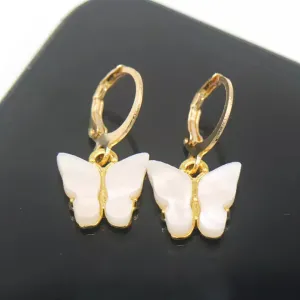 14K Gold and Lab Created Opal Butterfly Drop Earring