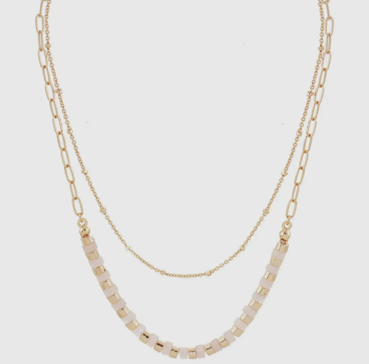 14K Gold Rose Quartz Stone Layered
Paper Clip Necklace