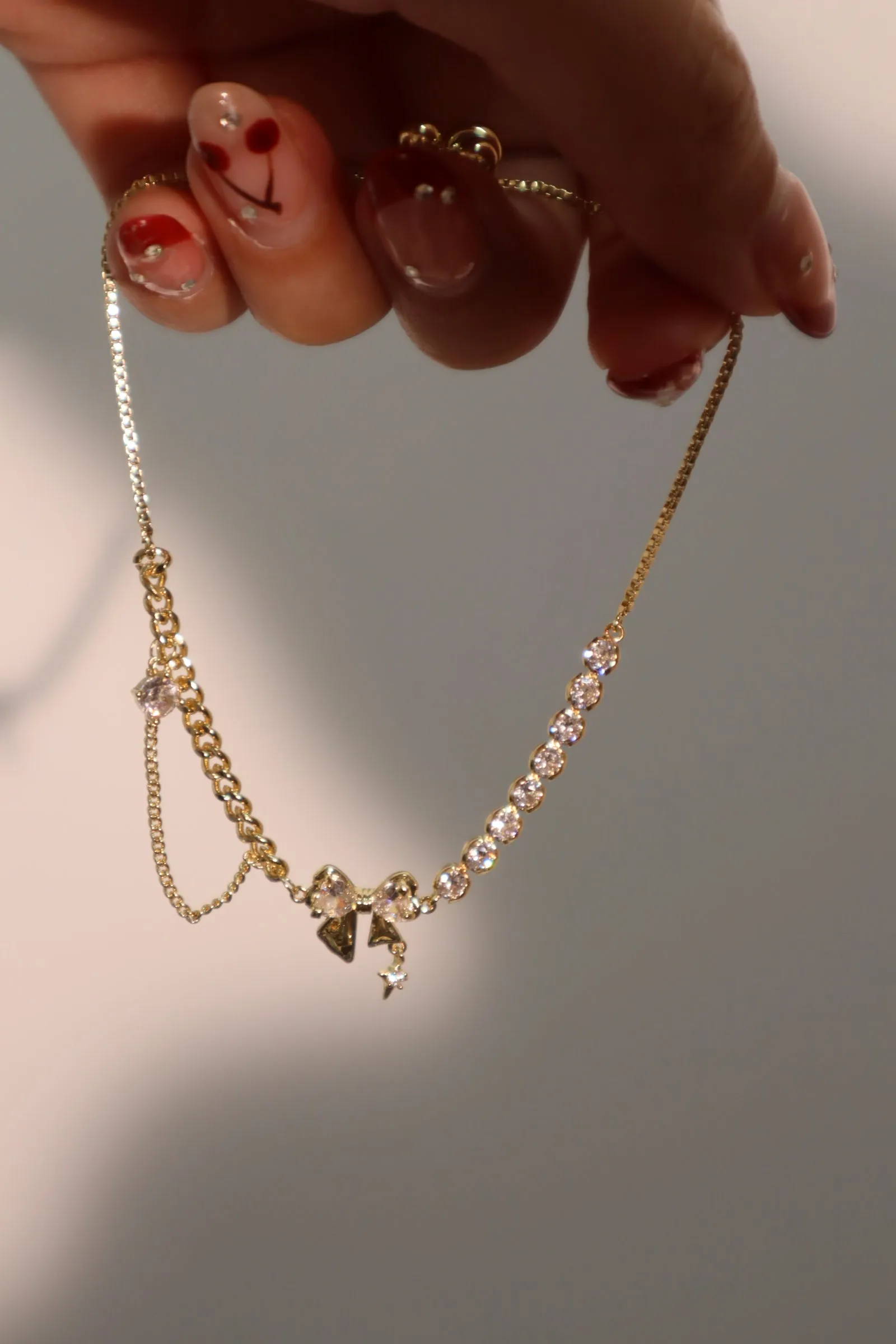 14K Real Gold Plated Diamond Bowknot Bracelet