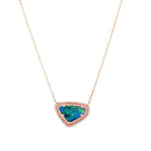 14K Rose Gold Diamond   Boulder Opal Necklace