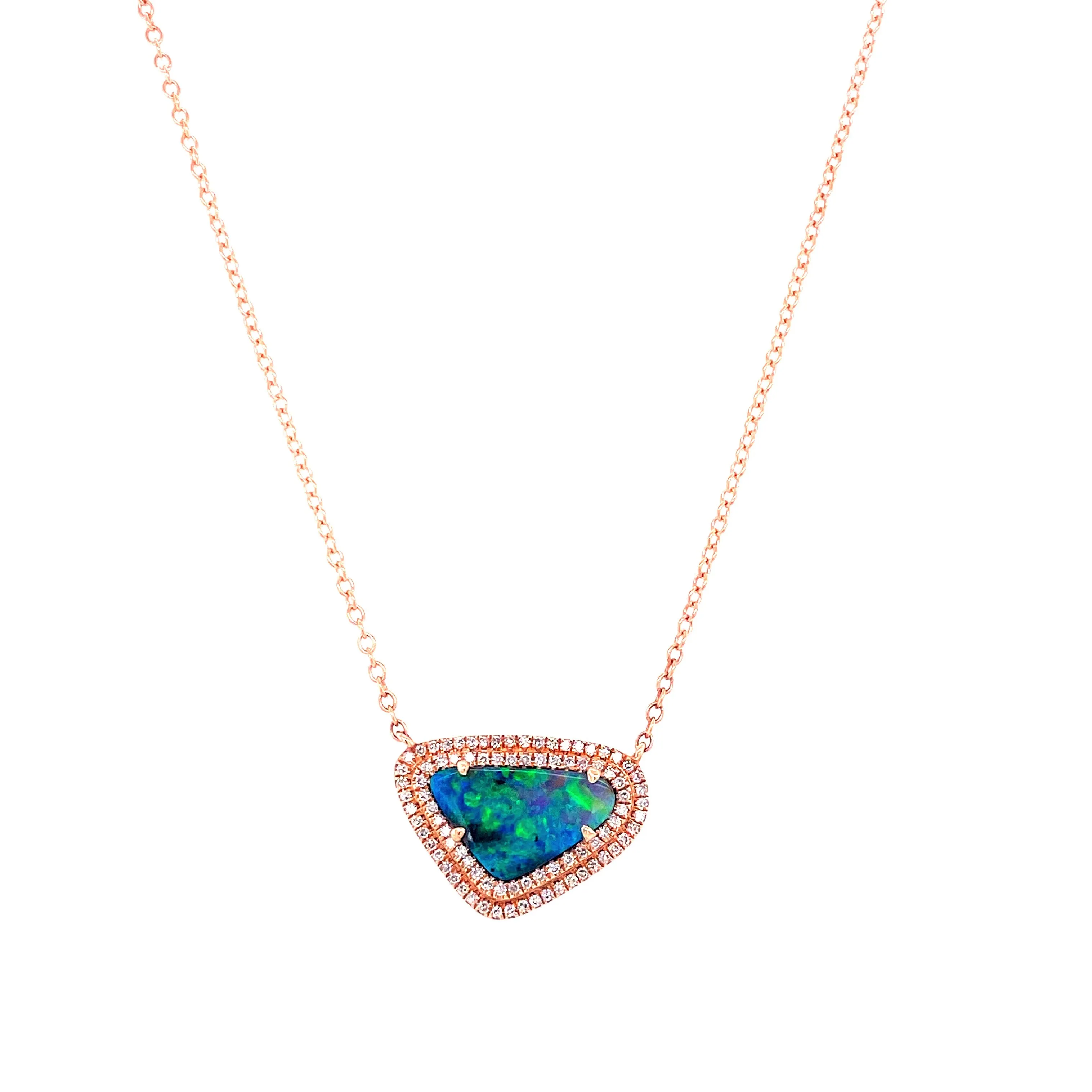 14K Rose Gold Diamond   Boulder Opal Necklace