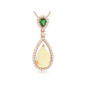 14k Rose Gold Opal Pendant with Emerald & Diamonds