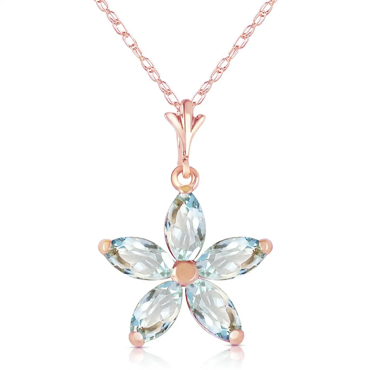 14K Solid Rose Gold Aquamarines Necklace Jewelry Class New