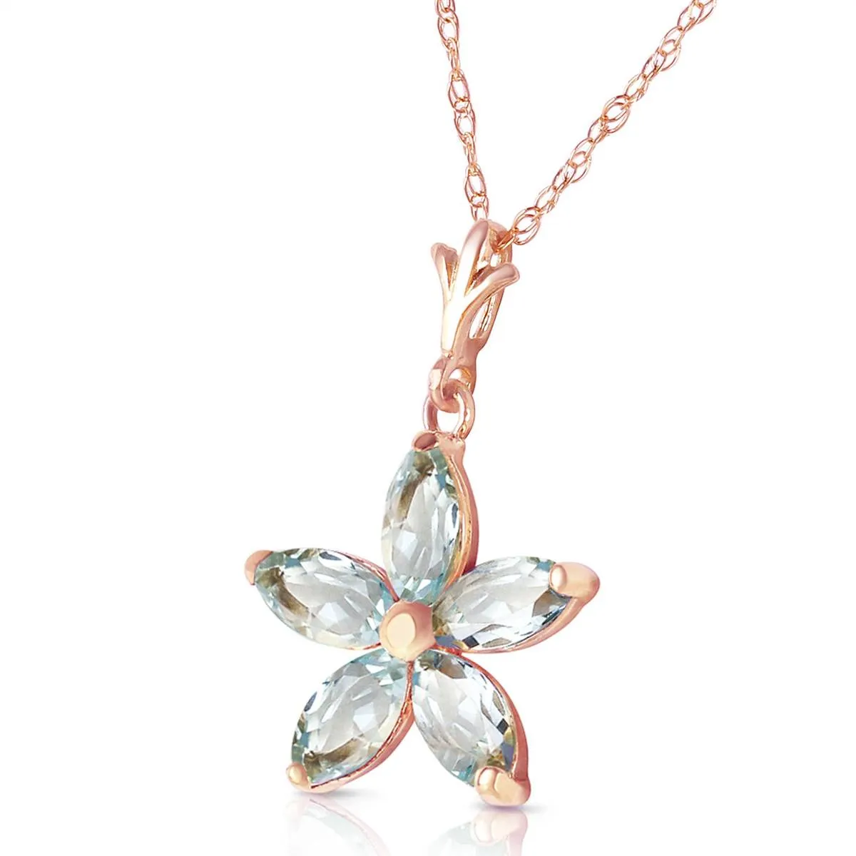 14K Solid Rose Gold Aquamarines Necklace Jewelry Class New
