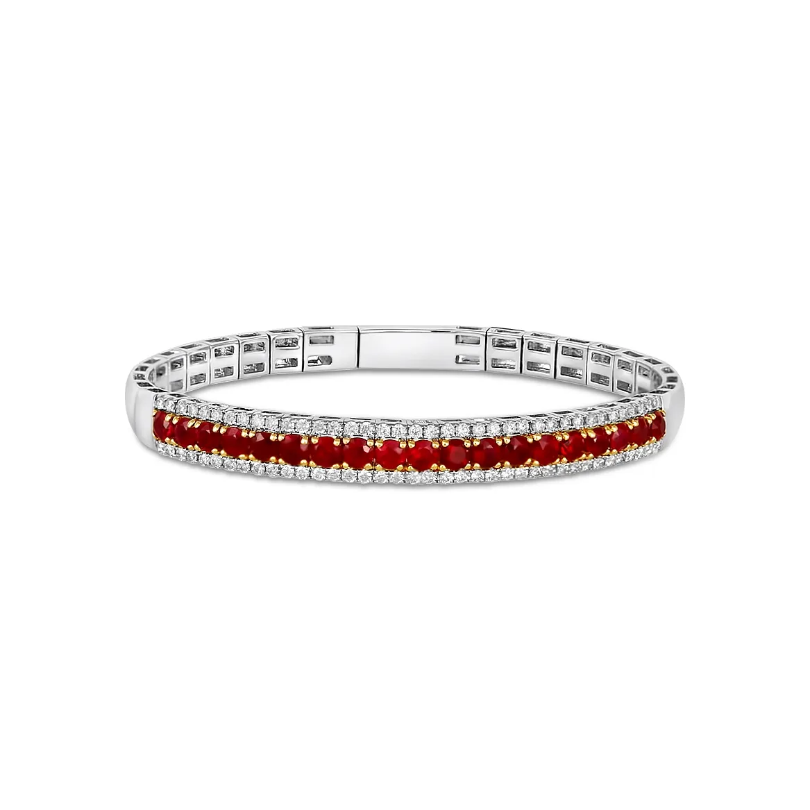 14K White and Yellow Gold Ruby and Diamond Wide Bracelet