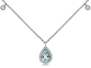 14K White Gold Aquamarine and Diamond Necklace