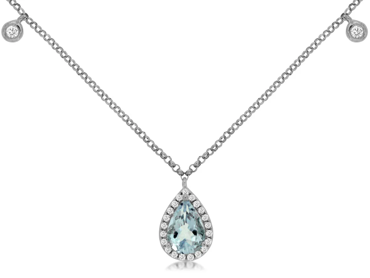 14K White Gold Aquamarine and Diamond Necklace