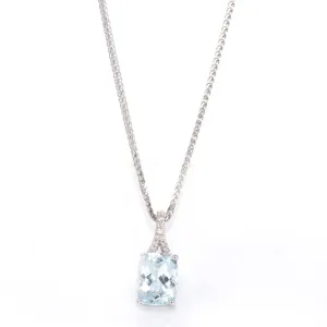 14k White Gold Genuine Oval Aquamarine AA Pendant Necklace With Diamond