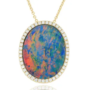 14k Yellow Gold Australian Opal and Diamond Accented Necklace