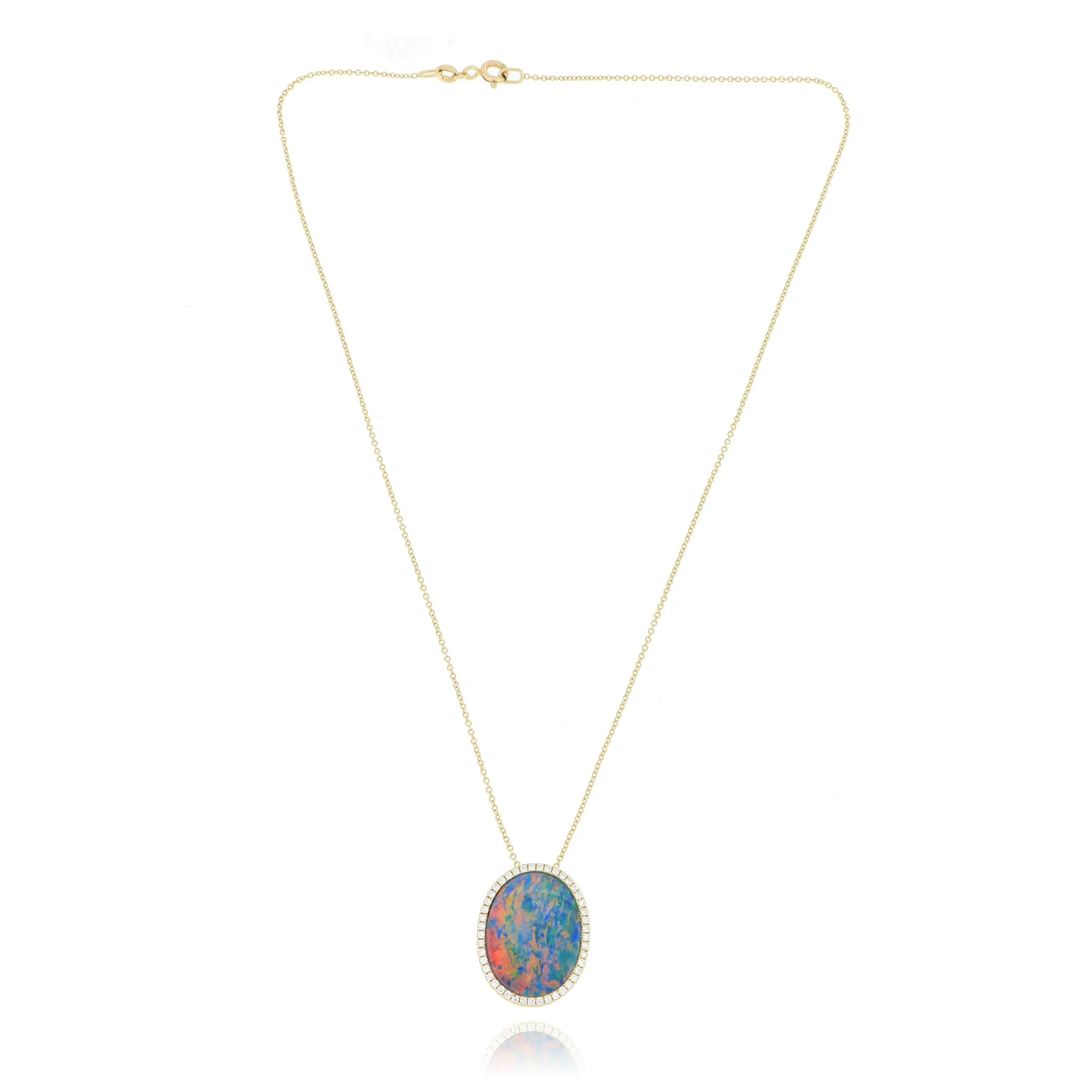 14k Yellow Gold Australian Opal and Diamond Accented Necklace