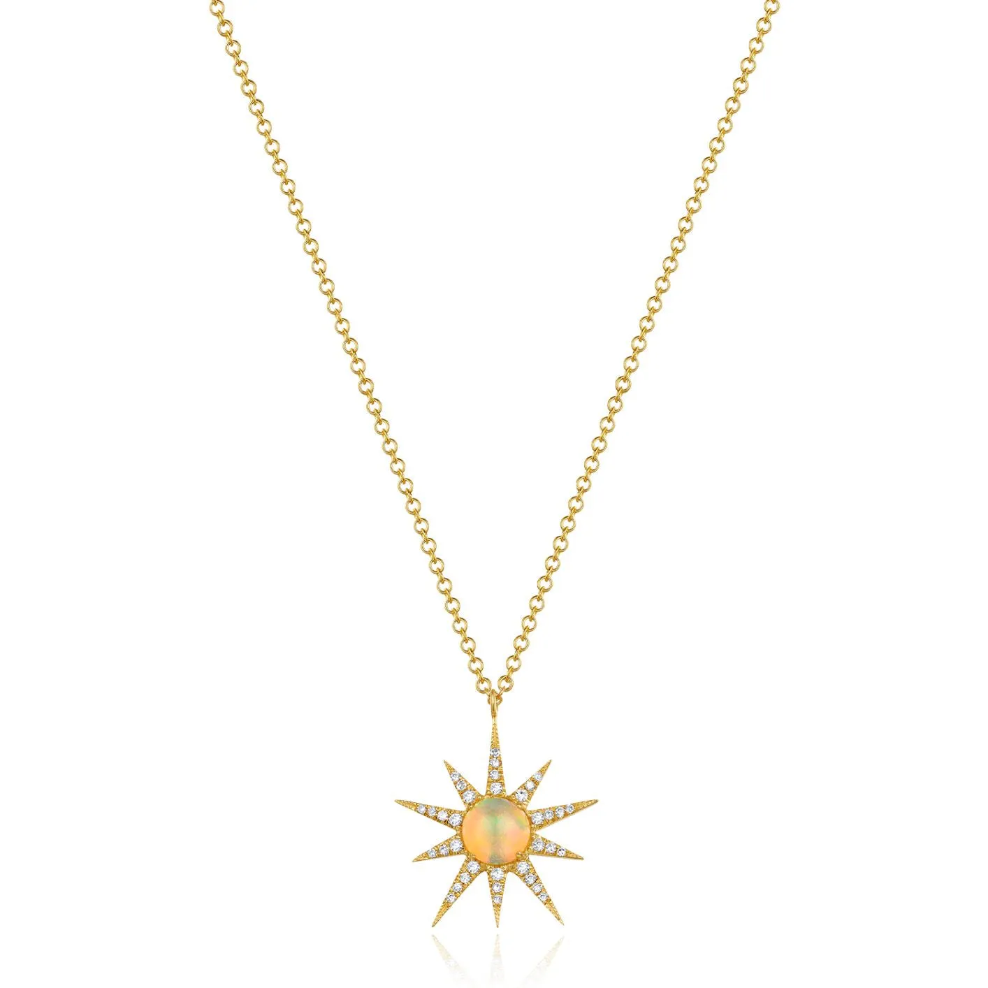 14K Yellow Gold Diamond   Opal Sunburst Pendant