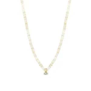 14K Yellow Gold Fire Opal Bead and Diamond Necklace