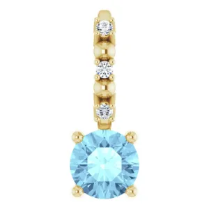 14K Yellow Gold Imitation Aquamarine & .01 CTW Natural Diamond Charm/Pendant