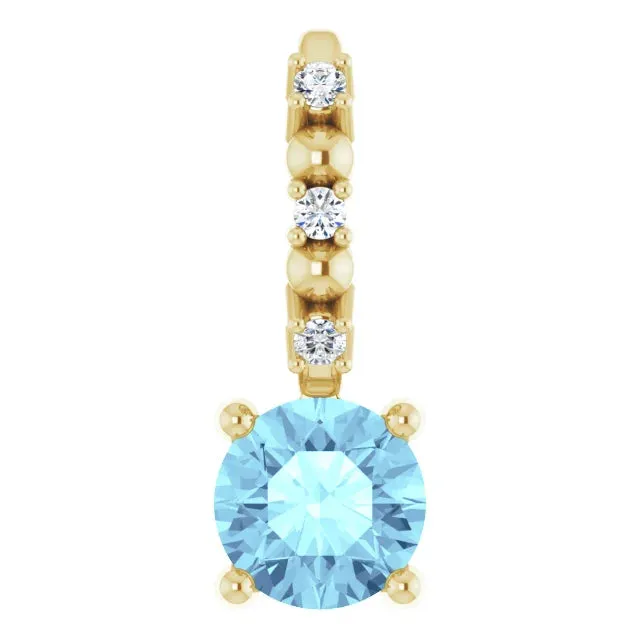 14K Yellow Gold Imitation Aquamarine & .01 CTW Natural Diamond Charm/Pendant