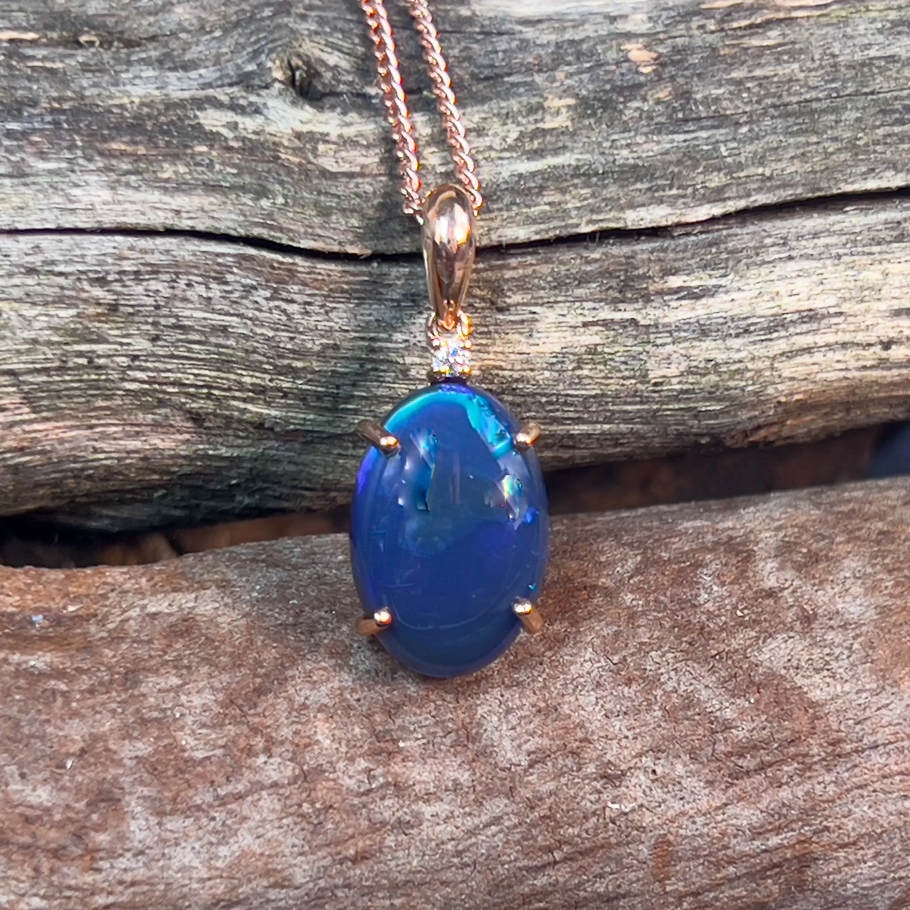 14kt Rose Gold Black Opal 14.2x9.5mm