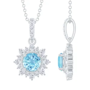 1.50 CT Natural Aquamarine Pendant with Diamond Halo
