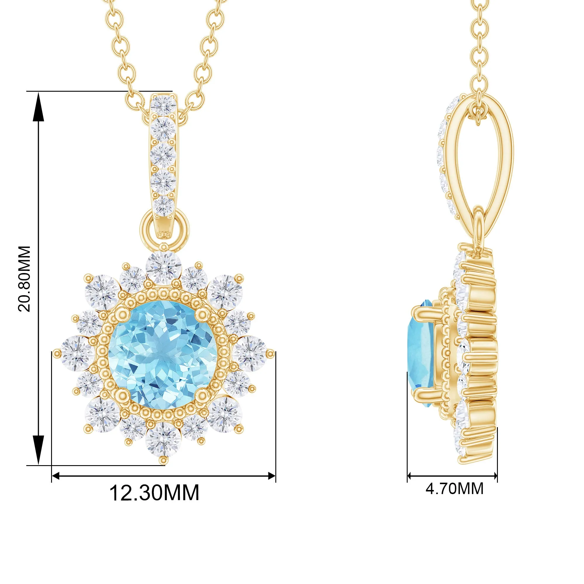 1.50 CT Natural Aquamarine Pendant with Diamond Halo